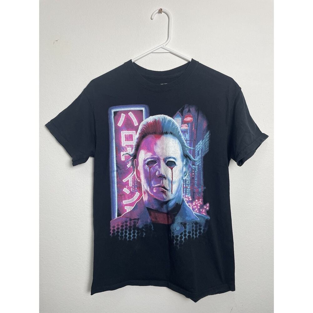 Rock Rebel Halloween II Michael Myers Blood Neon Tokyo Lights Mens Medium Shirt